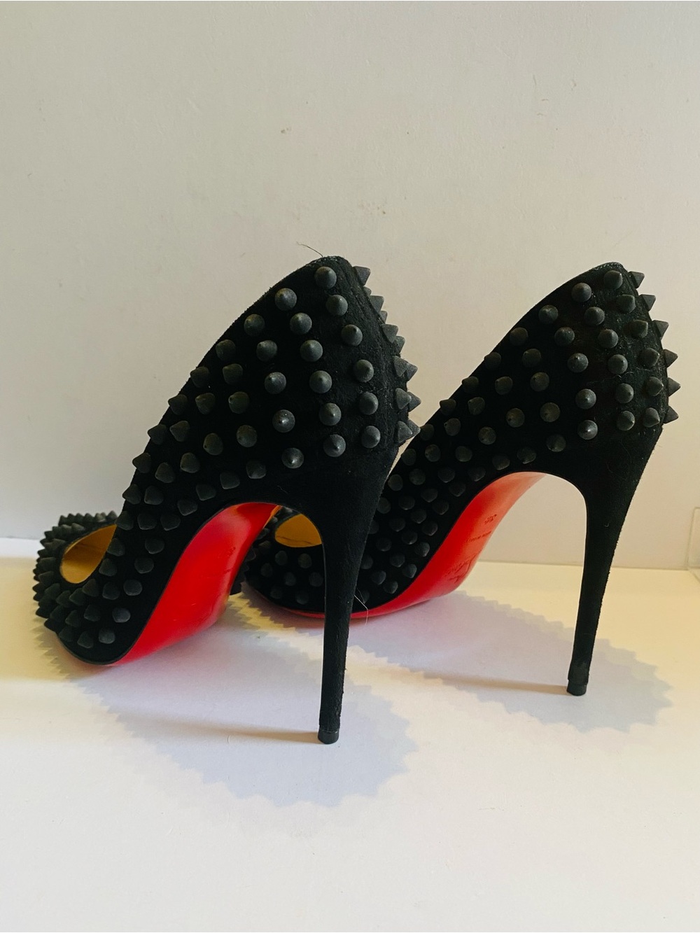 Christian Louboutin Pigalle Black Suede Spiked Heels Authentic. Size 38
